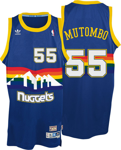  NBA Denver Nuggets 55 Dikembe Mutombo Swingman Throwback Blue Jersey